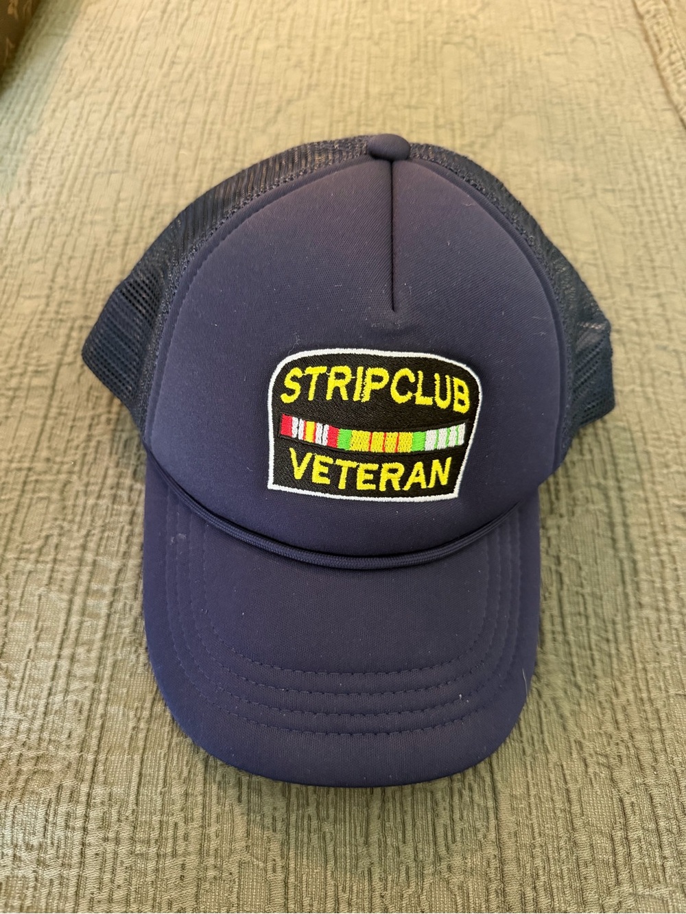 Source Unknown Navy 'Stripclub Veteran' Trucker Hat Exchange Party Worn Once